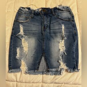 Machine Blue Distressed Mini Skirt